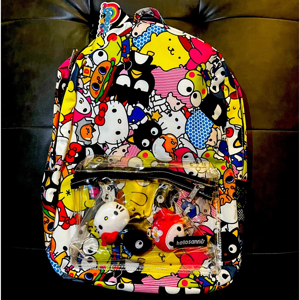 Hello Kitty + Friends Backpack by Sanrio w/ Clear Front Pocket w/ Plush Mini’s
